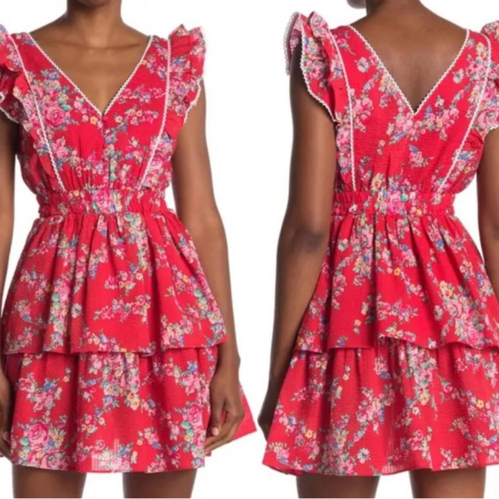 Betsey Johnson Vintage Red Floral Bush Gardens Cotton Mini Dress Size S/